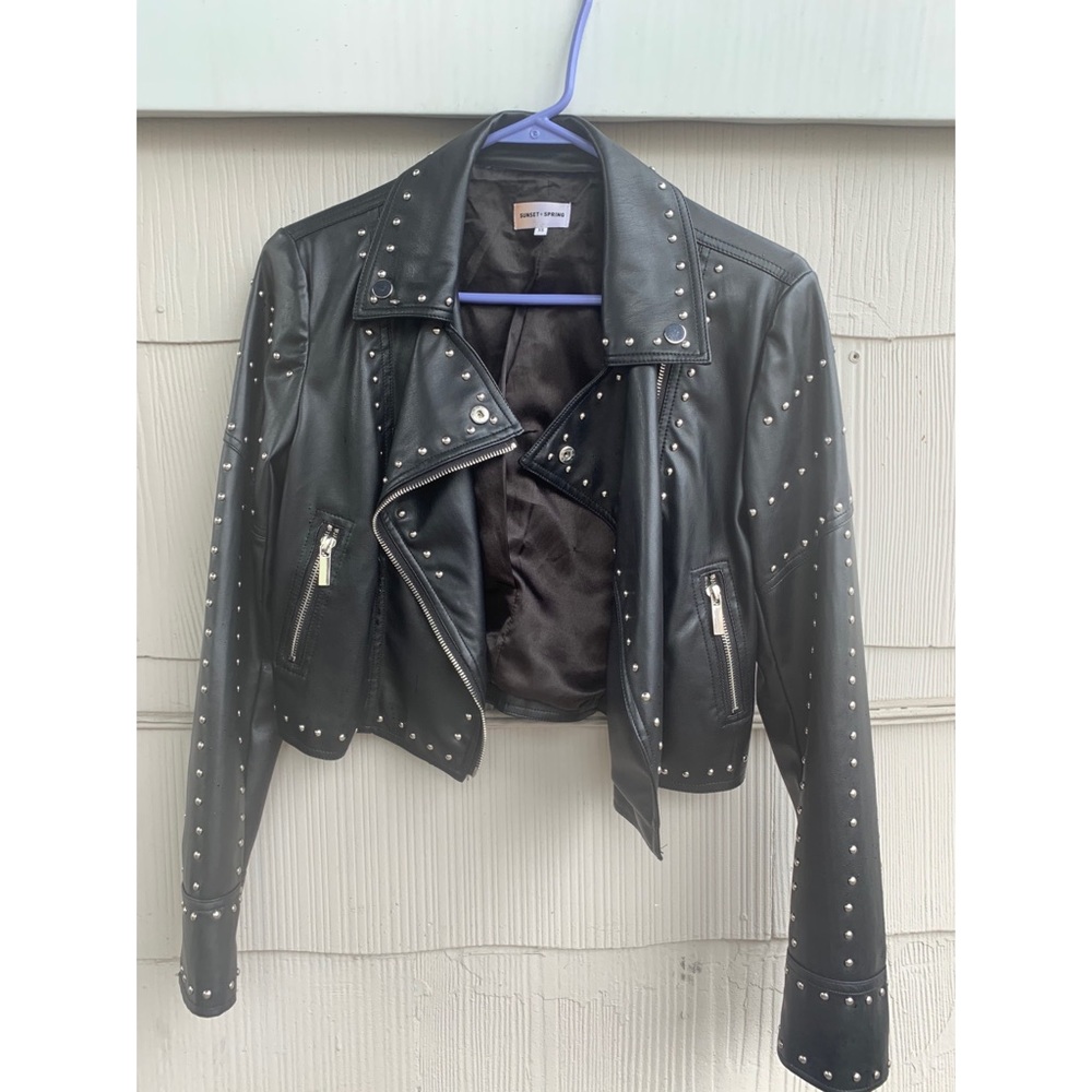 Studded vegan leather moto jacket
